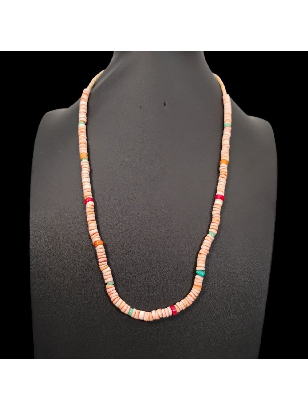 Handmade Vintage Oyster Shell Heishi Bead Turquoise Coral Necklace 22" Long